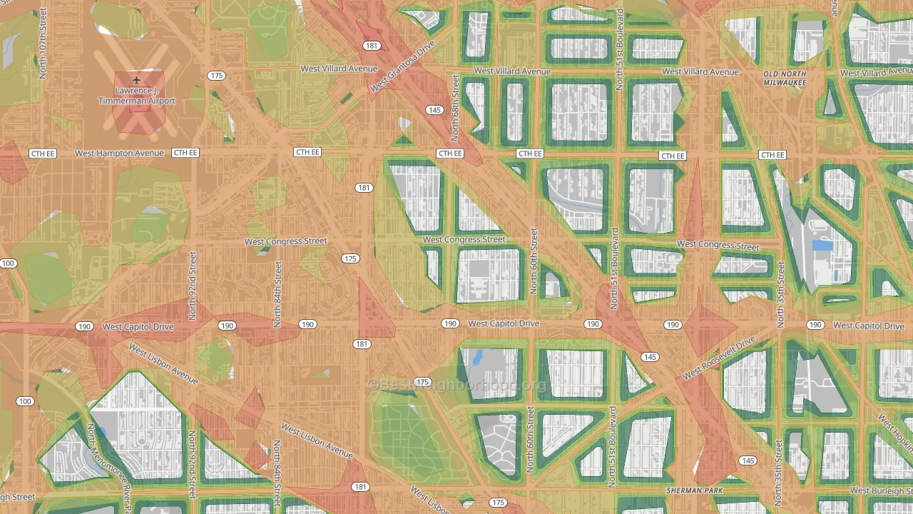 Capitol Heights, Milwaukee, WI Map of Noise Levels in Capitol Heights