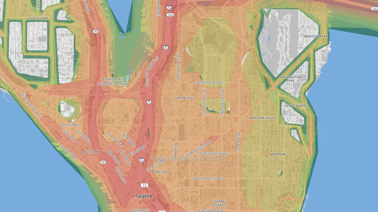 Capitol Hill, Seattle, WA Map of Noise Levels in Capitol Hill