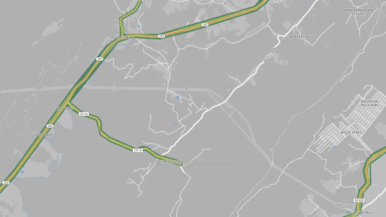 Capon Springs, WV Map of Noise Levels in Capon Springs