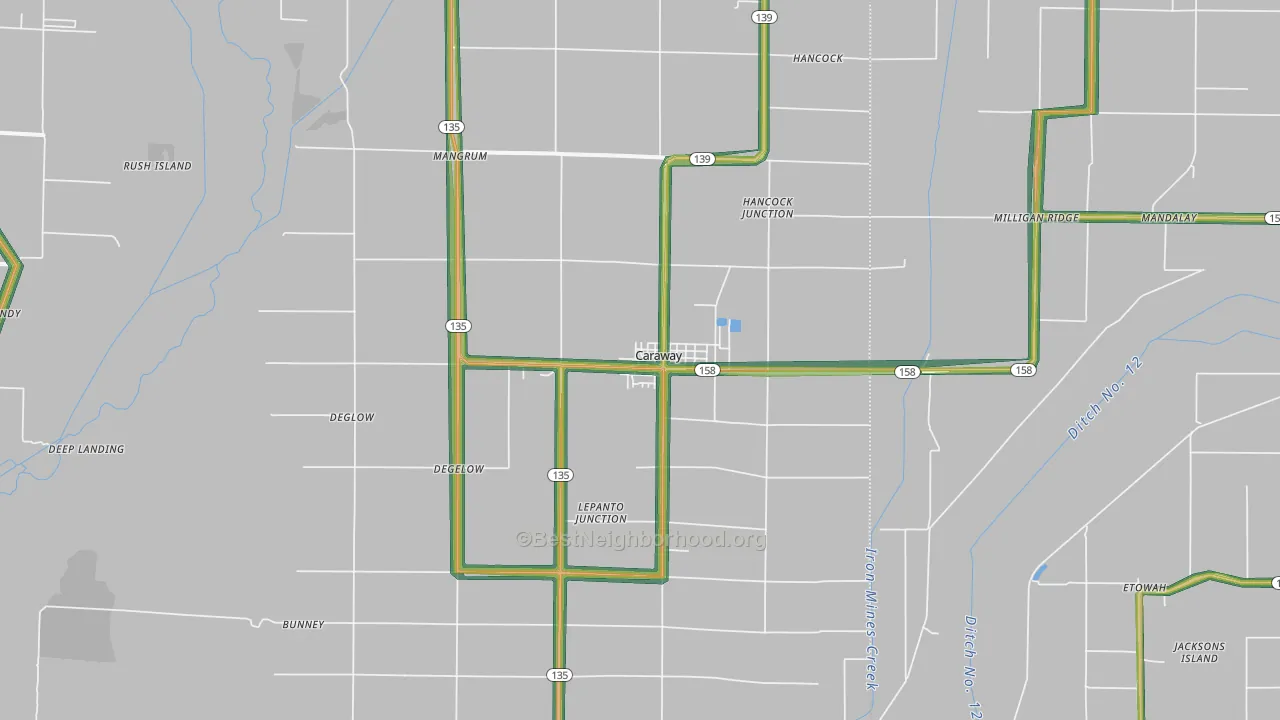 Caraway, AR Map of Noise Levels in Caraway