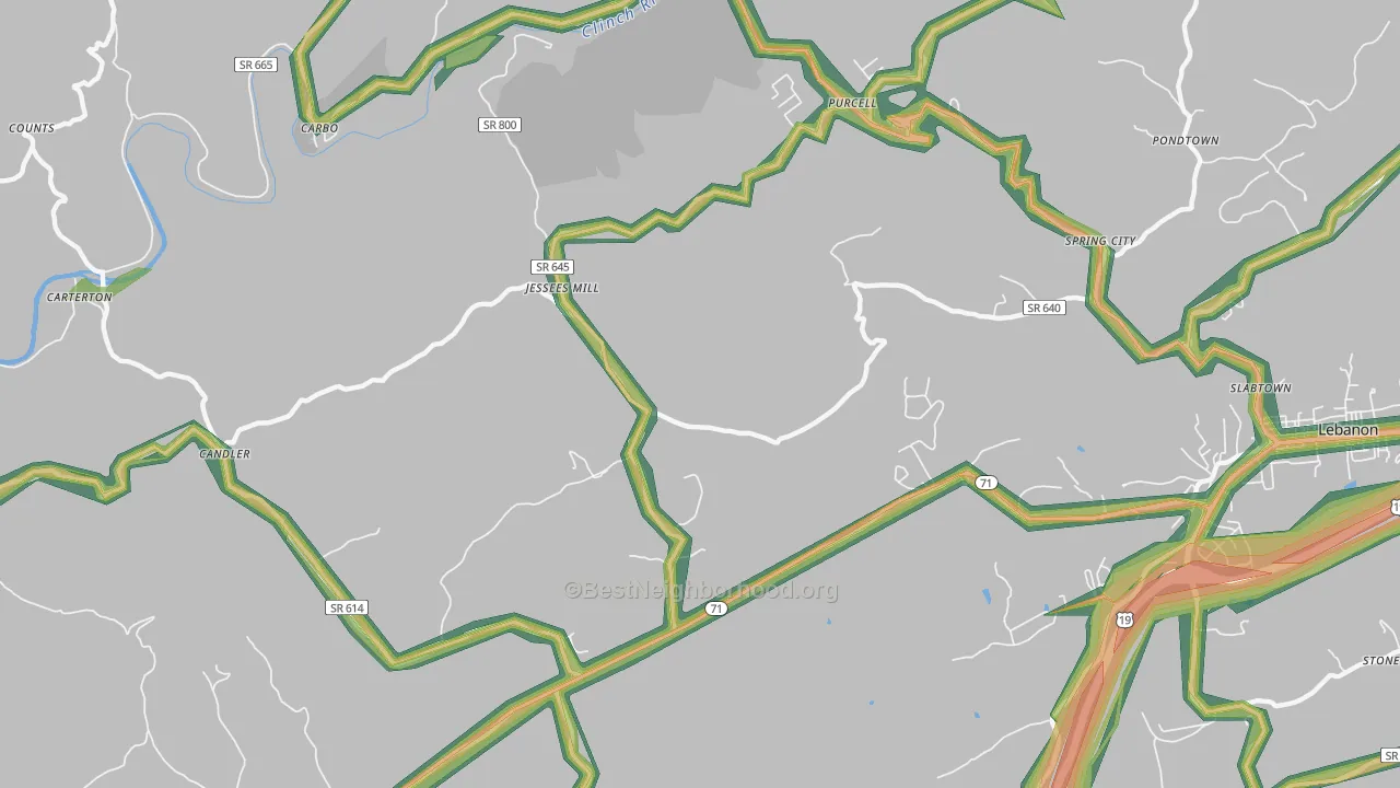 Carbo, VA Map of Noise Levels in Carbo
