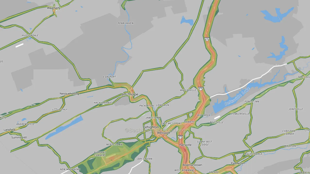 Carbon County, PA Map of Noise Levels in Carbon County