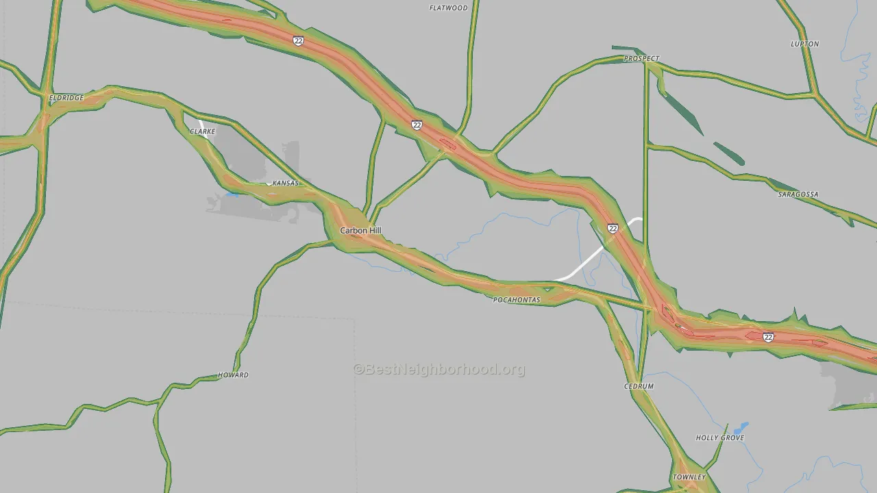 Carbon Hill, AL Map of Noise Levels in Carbon Hill