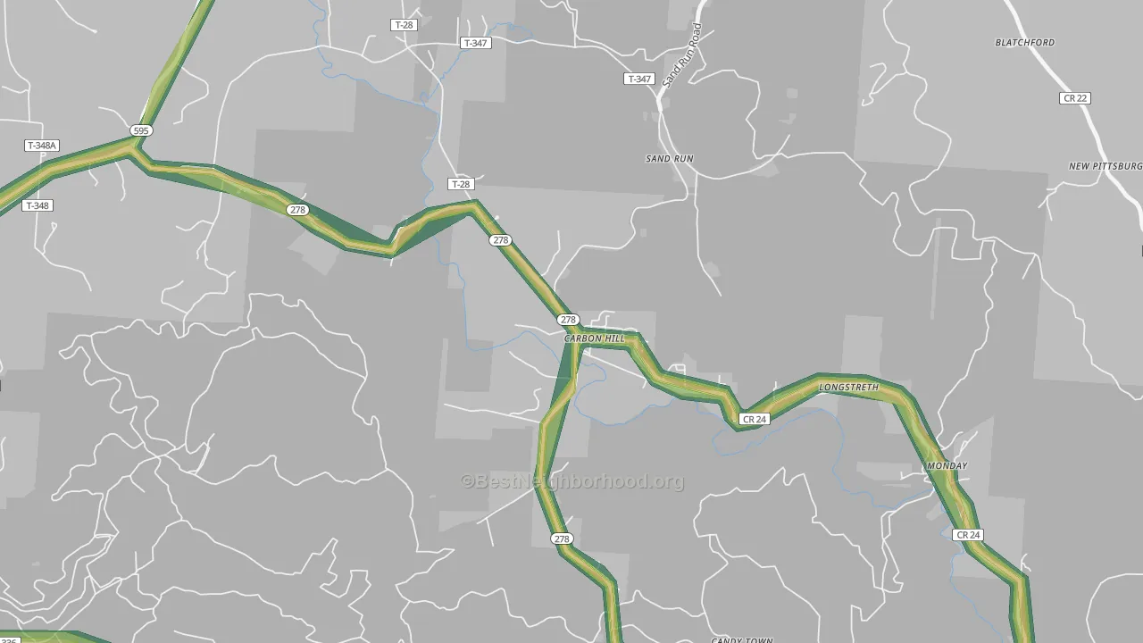 Carbon Hill, OH Map of Noise Levels in Carbon Hill