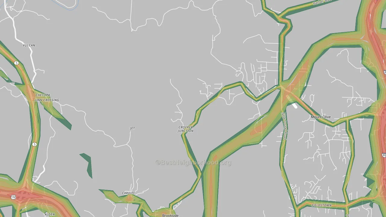 Cardiff, AL Map of Noise Levels in Cardiff