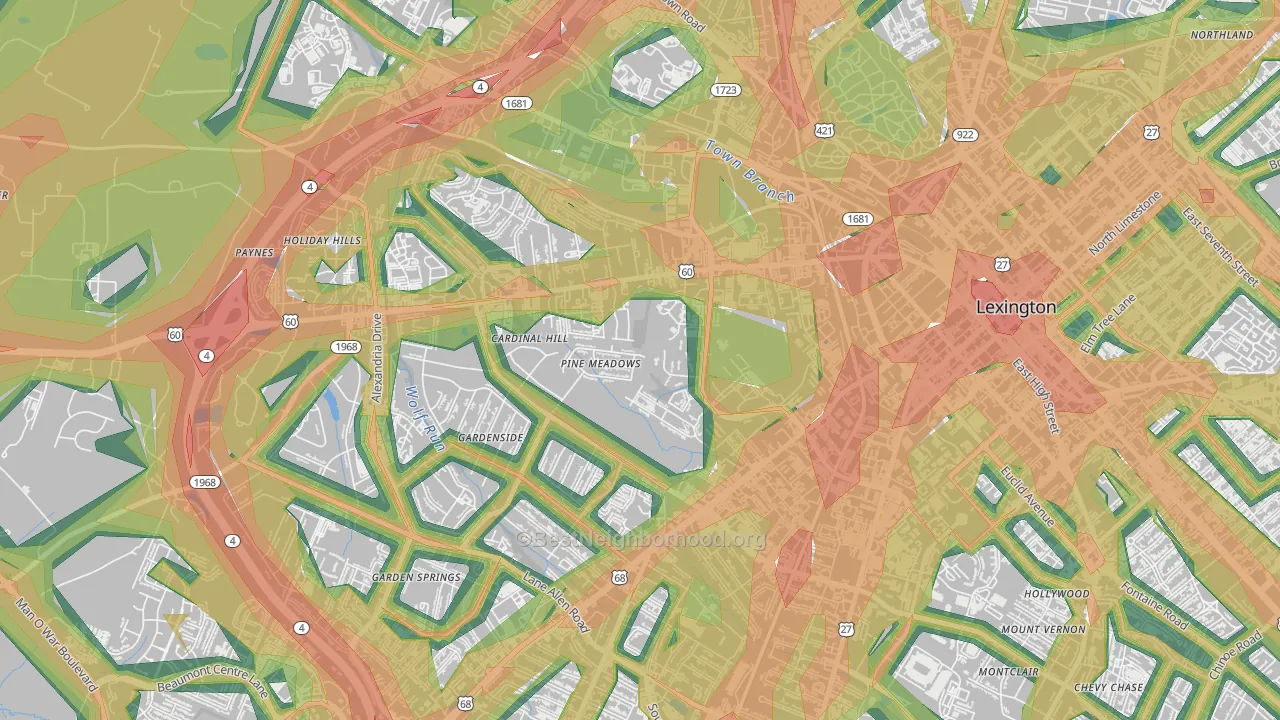 Cardinal Hill-Pine Meadow, Lexington, KY Map of Noise Levels in Cardinal Hill-Pine Meadow