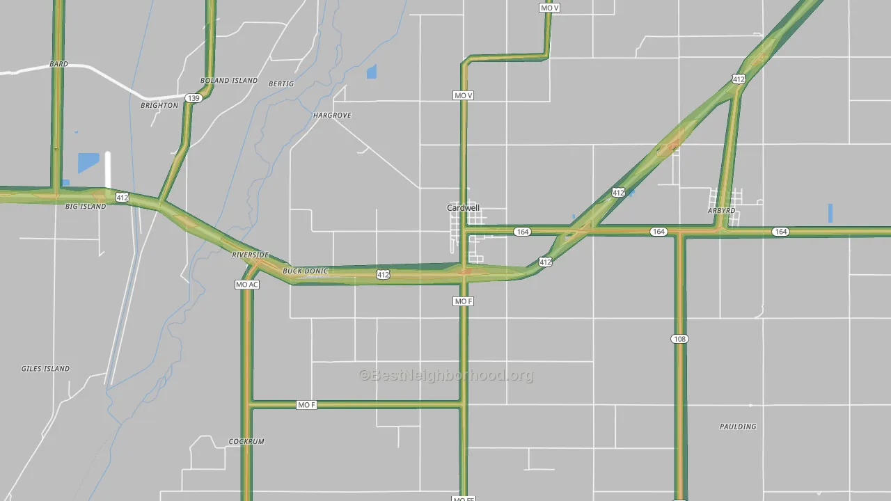 Cardwell, MO Map of Noise Levels in Cardwell