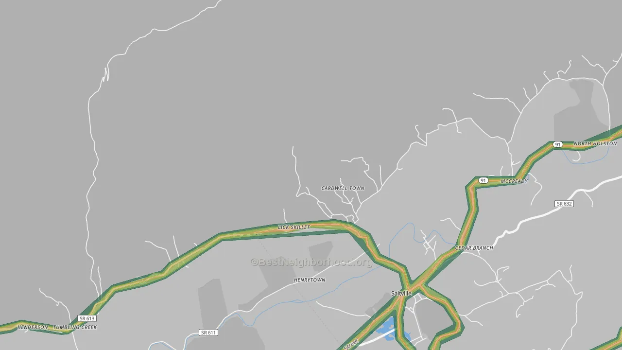 Cardwell Town, VA Map of Noise Levels in Cardwell Town