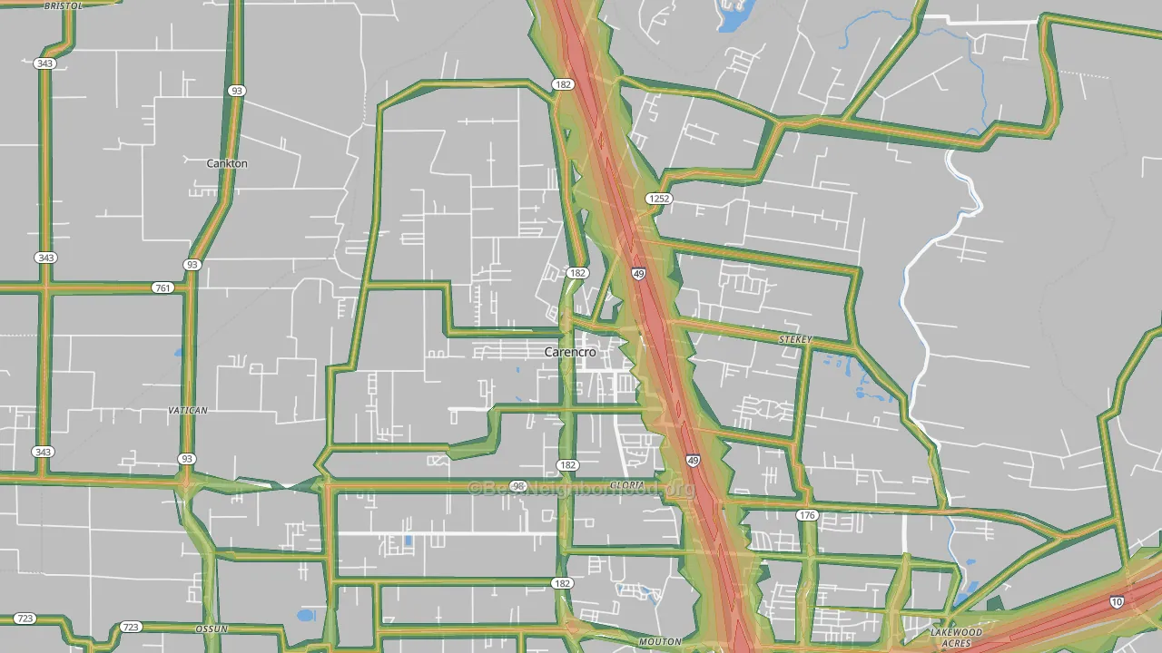 Carencro, LA Map of Noise Levels in Carencro