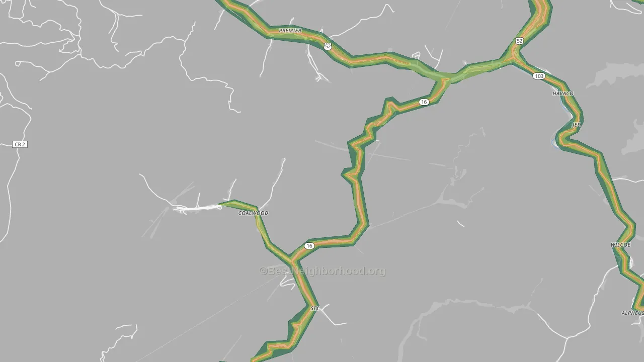 Caretta, WV Map of Noise Levels in Caretta