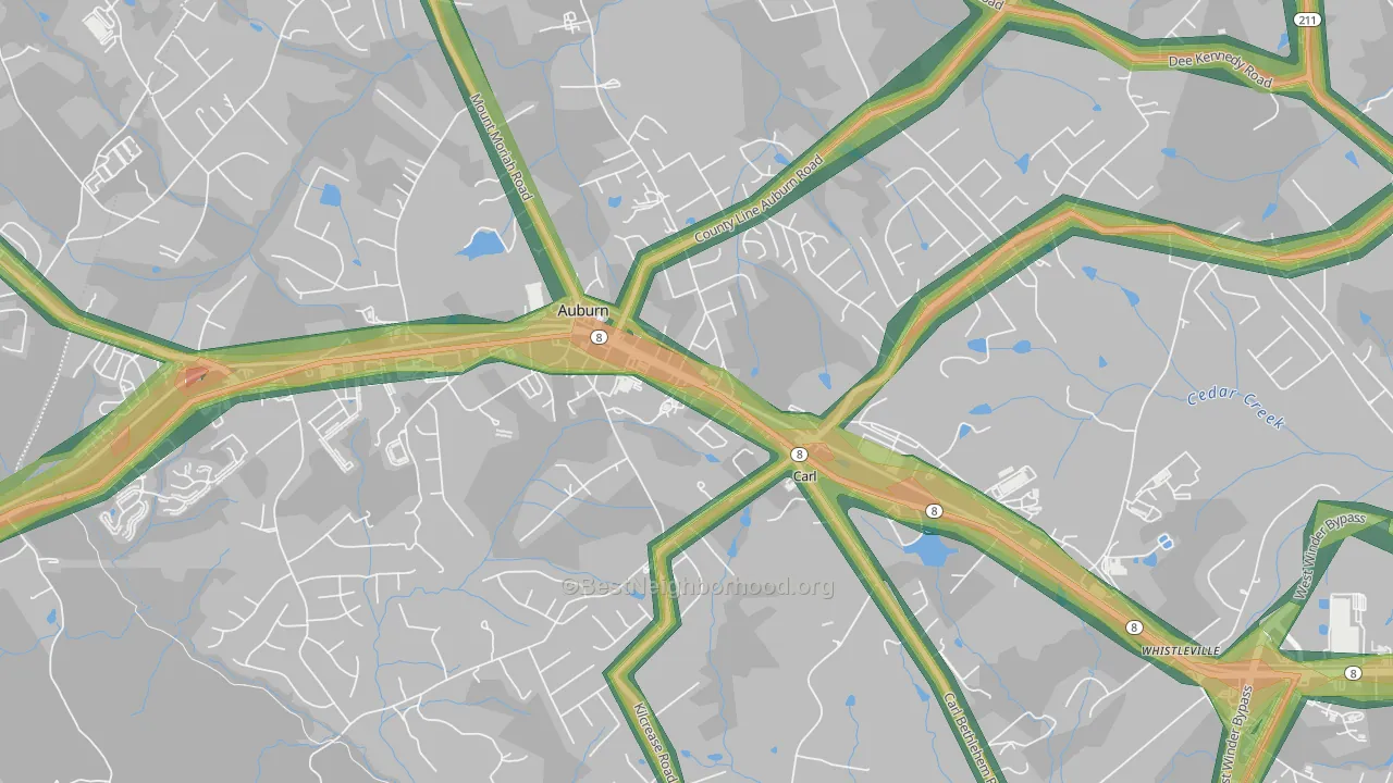 Carl, GA Map of Noise Levels in Carl