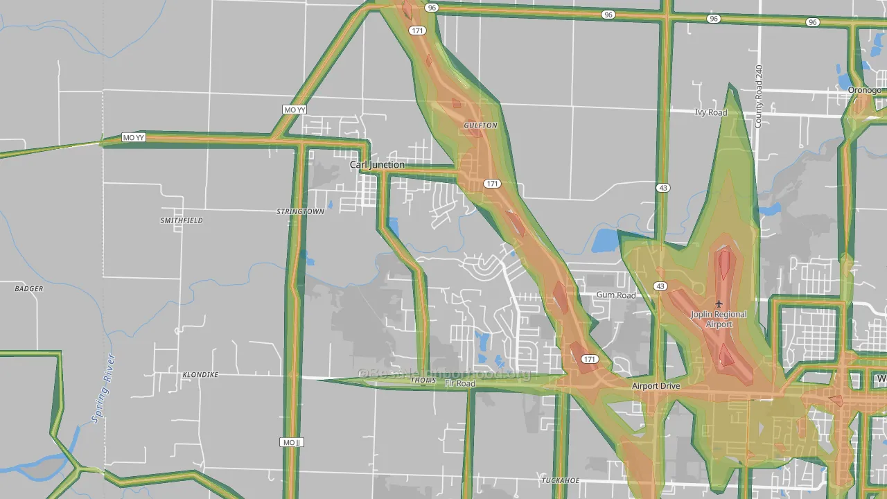 Carl Junction, MO Map of Noise Levels in Carl Junction