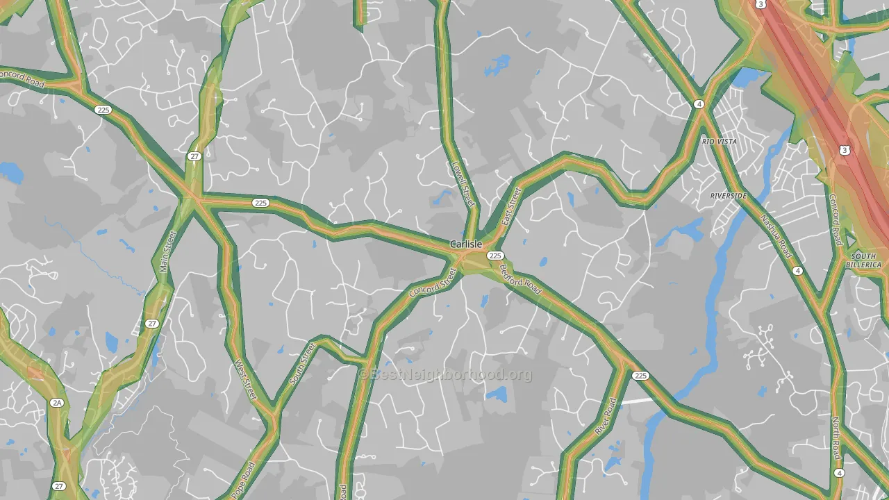 Carlisle, MA Map of Noise Levels in Carlisle