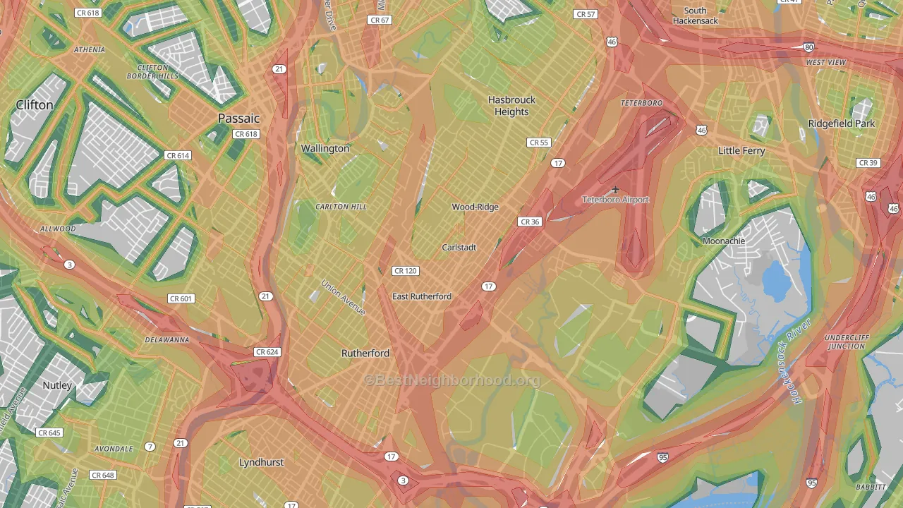 Carlstadt, NJ Map of Noise Levels in Carlstadt