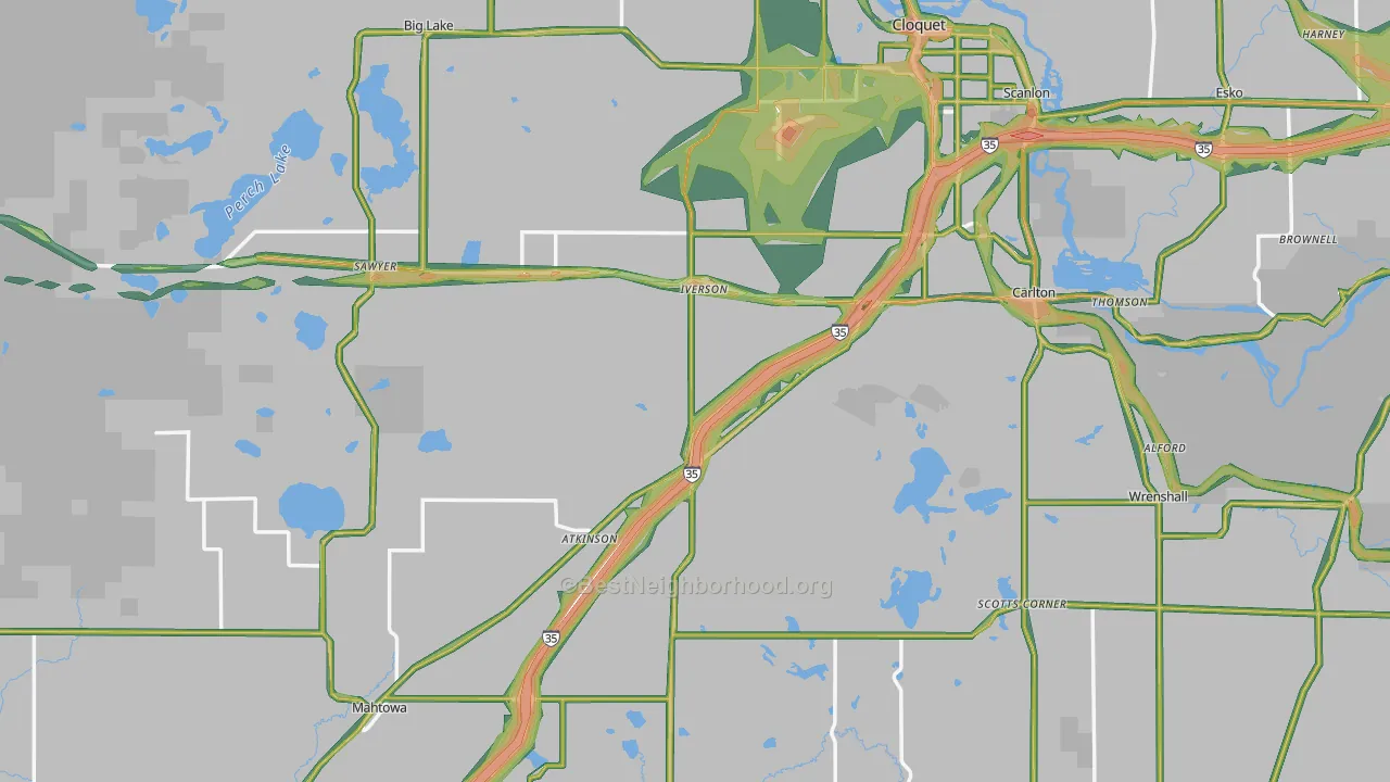 Carlton County, MN Map of Noise Levels in Carlton County