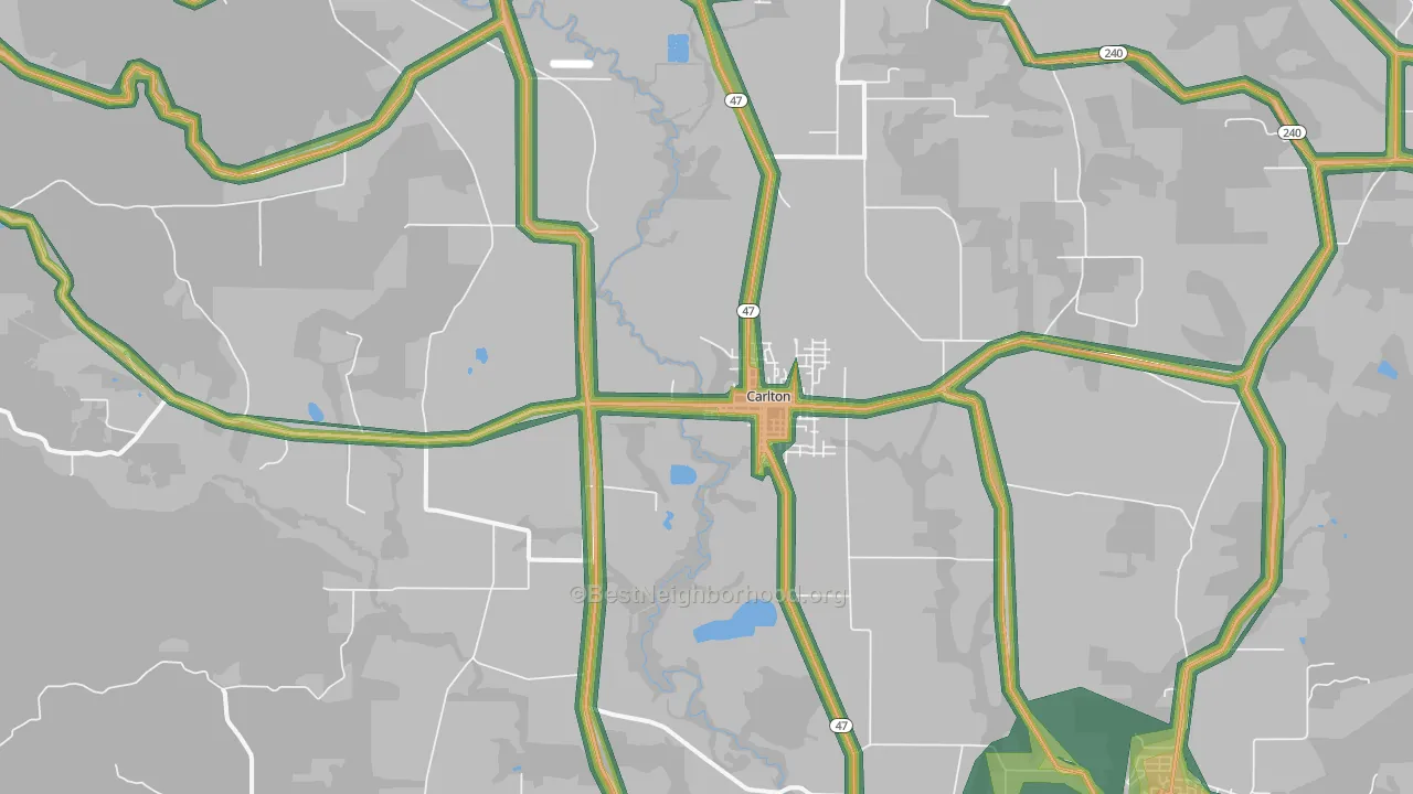 Carlton, OR Map of Noise Levels in Carlton
