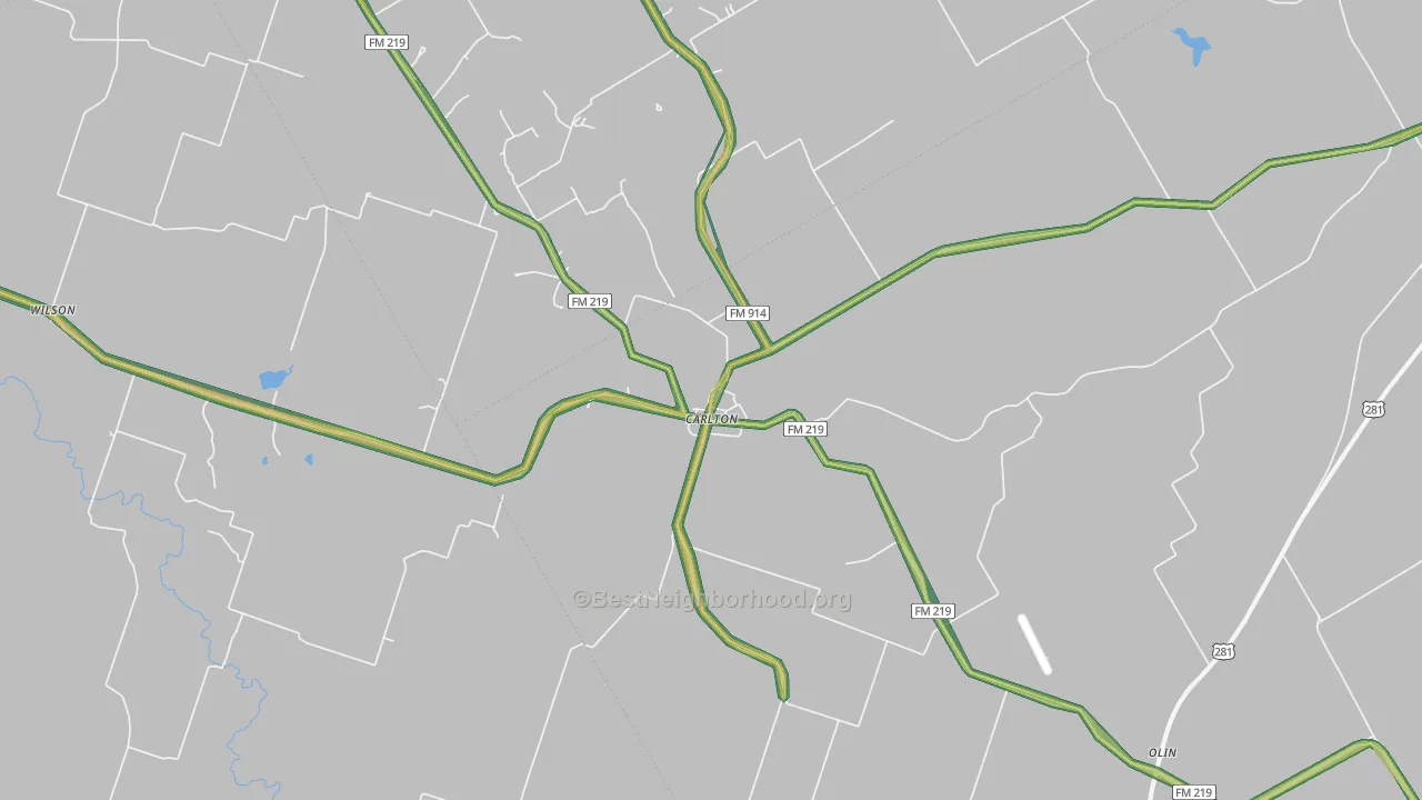 Carlton, TX Map of Noise Levels in Carlton