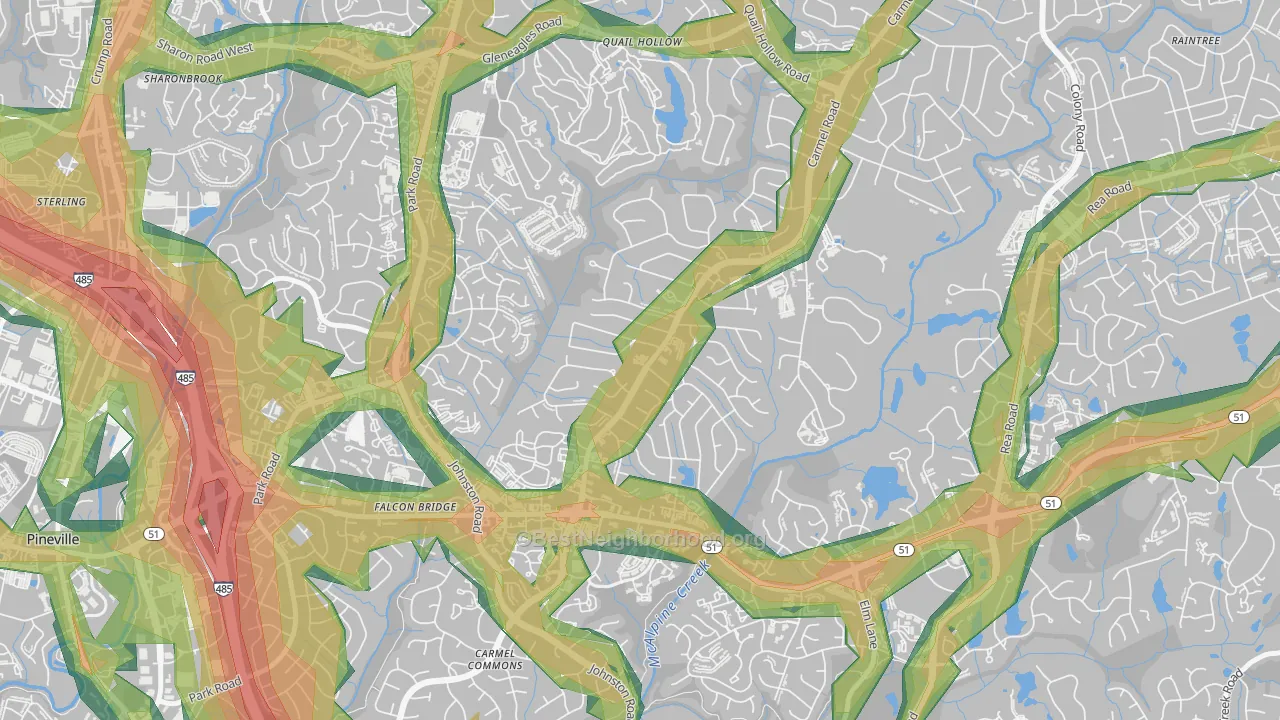Carmel, Charlotte, NC Map of Noise Levels in Carmel