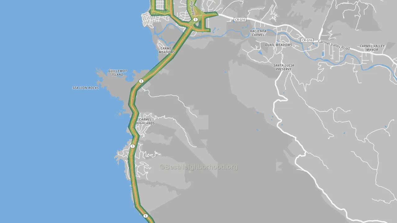 Carmel Highlands, CA Map of Noise Levels in Carmel Highlands