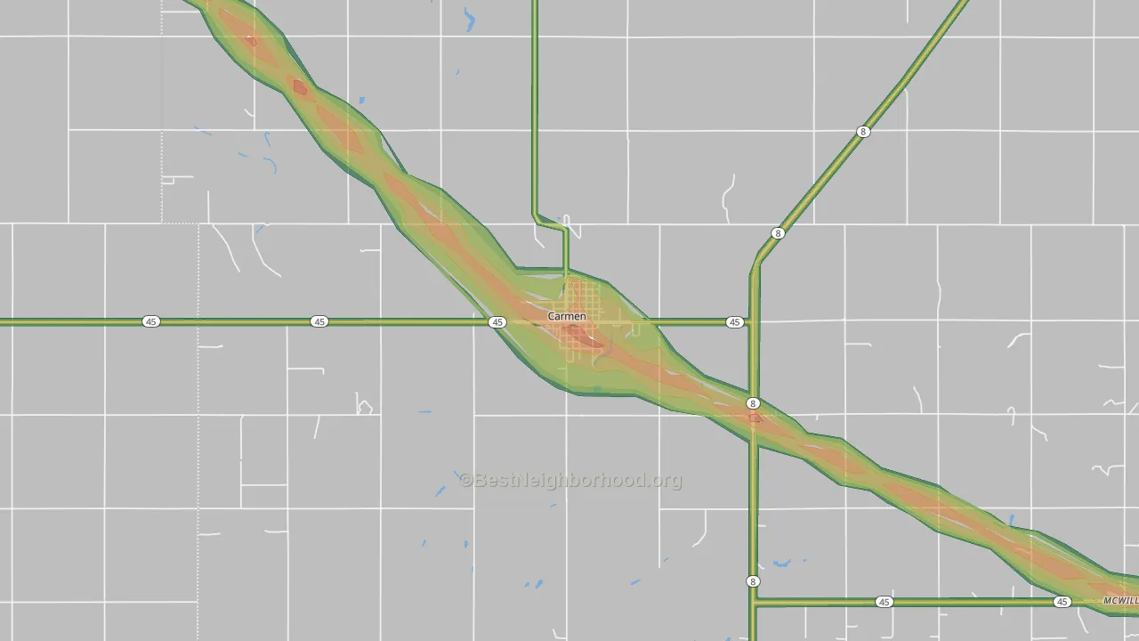 Carmen, OK Map of Noise Levels in Carmen