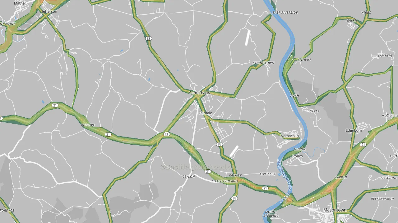 Carmichaels, PA Map of Noise Levels in Carmichaels