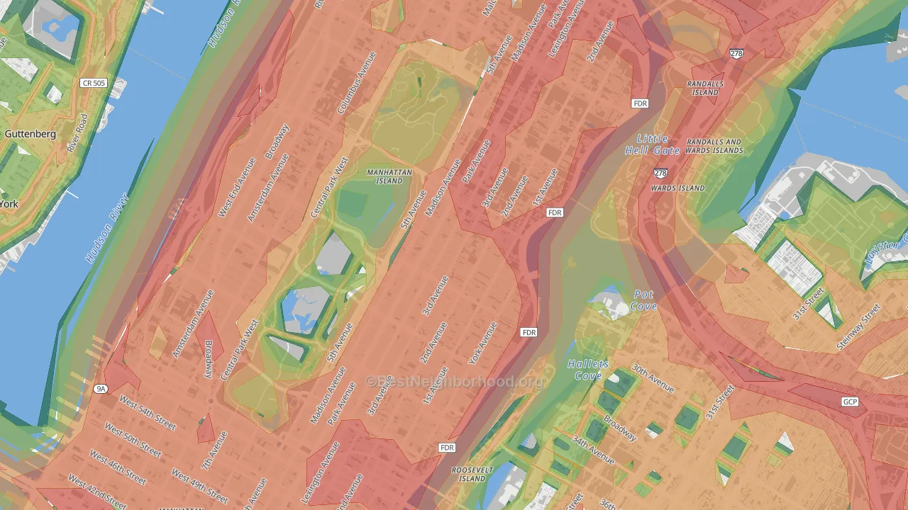 Carnegie Hill, Manhattan, NY Map of Noise Levels in Carnegie Hill