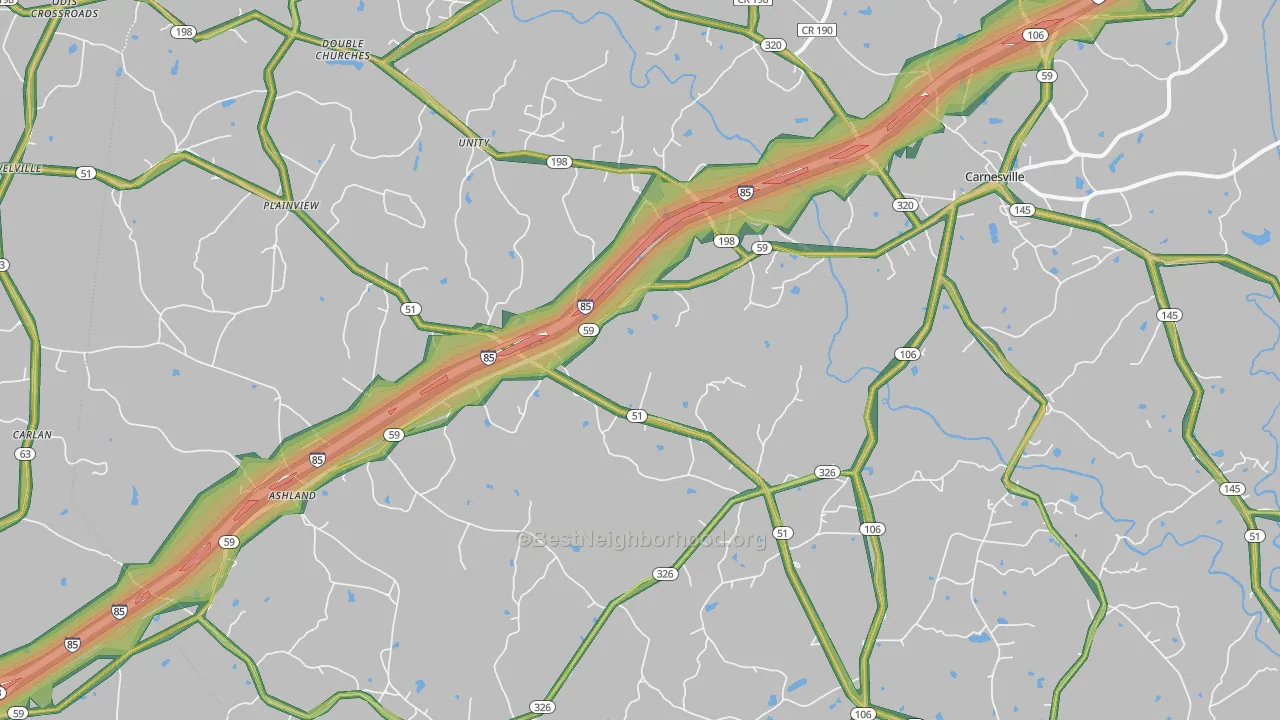 Carnesville, GA Map of Noise Levels in Carnesville