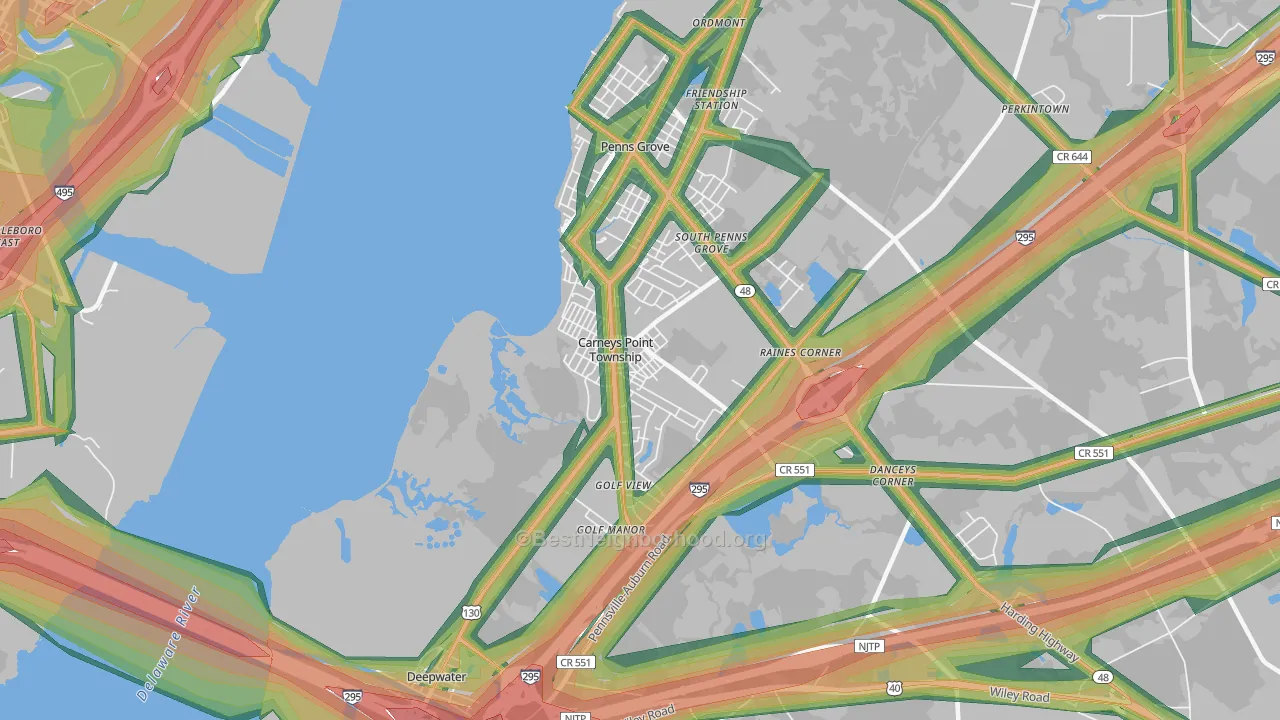 Carneys Point, NJ Map of Noise Levels in Carneys Point