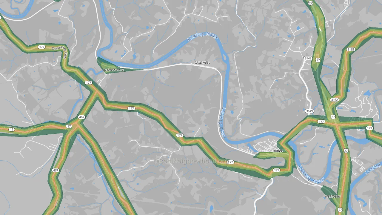 Carntown, KY Map of Noise Levels in Carntown
