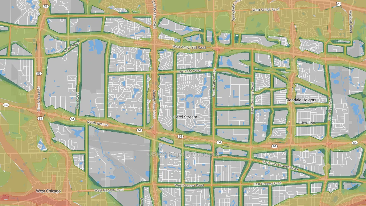 Carol Stream, IL Map of Noise Levels in Carol Stream