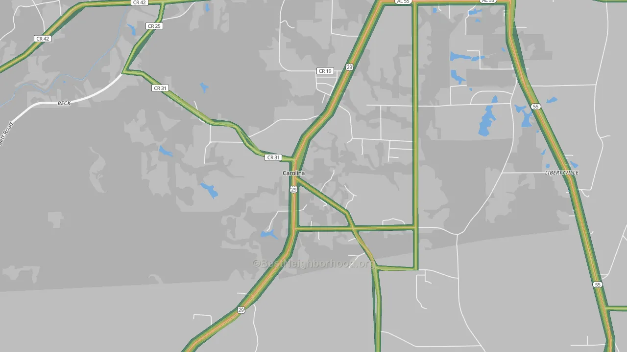 Carolina, AL Map of Noise Levels in Carolina