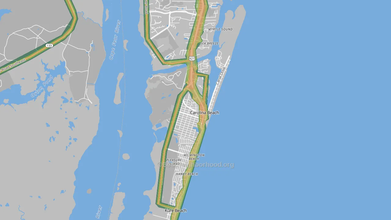 Carolina Beach, NC Map of Noise Levels in Carolina Beach
