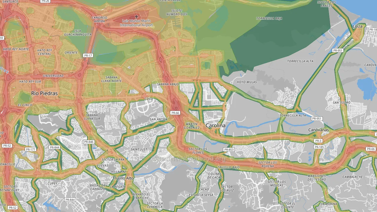Carolina Municipio, PR Map of Noise Levels in Carolina Municipio