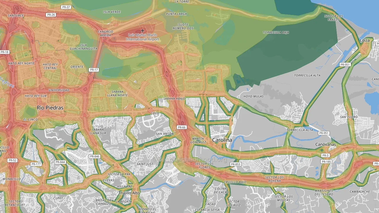 Carolina, PR Map of Noise Levels in Carolina