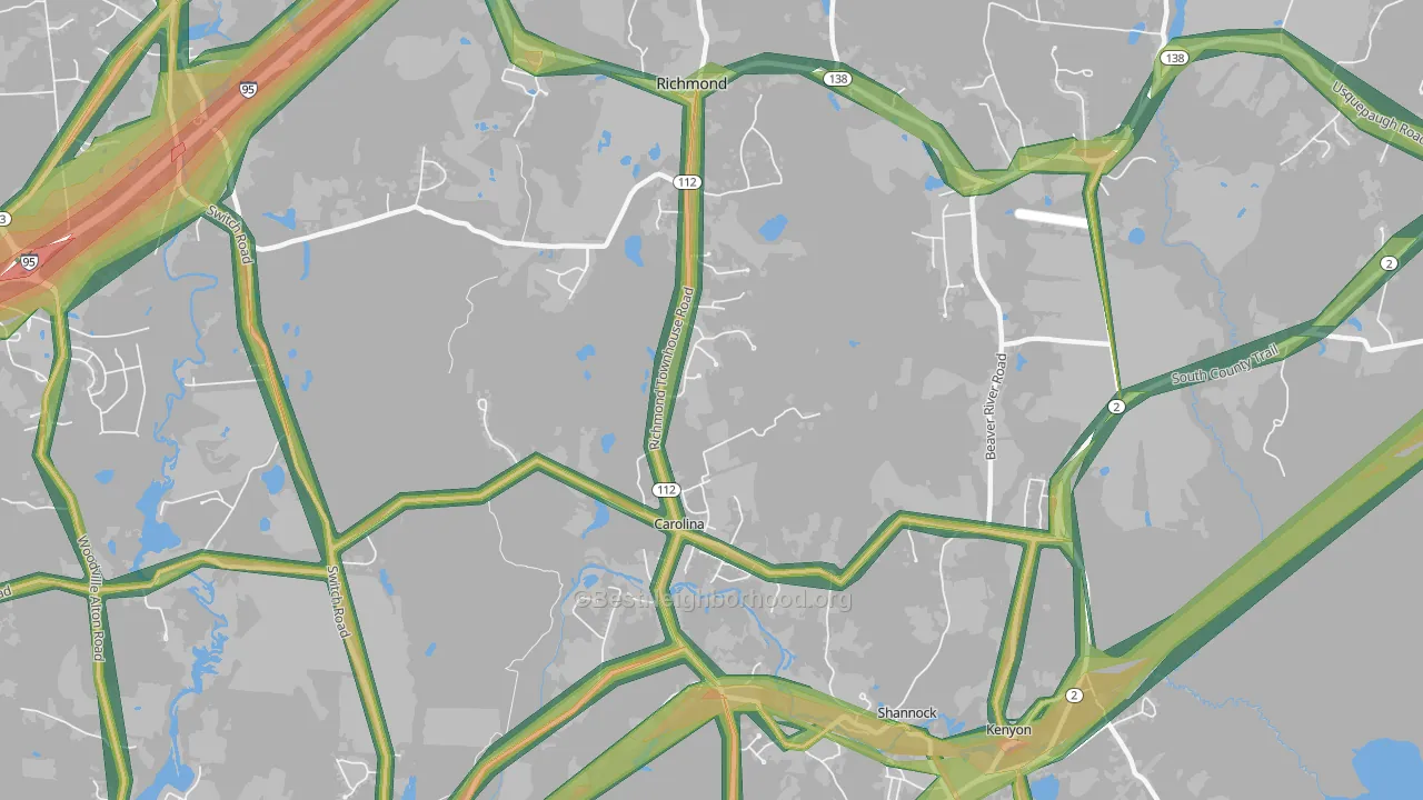 Carolina, RI Map of Noise Levels in Carolina