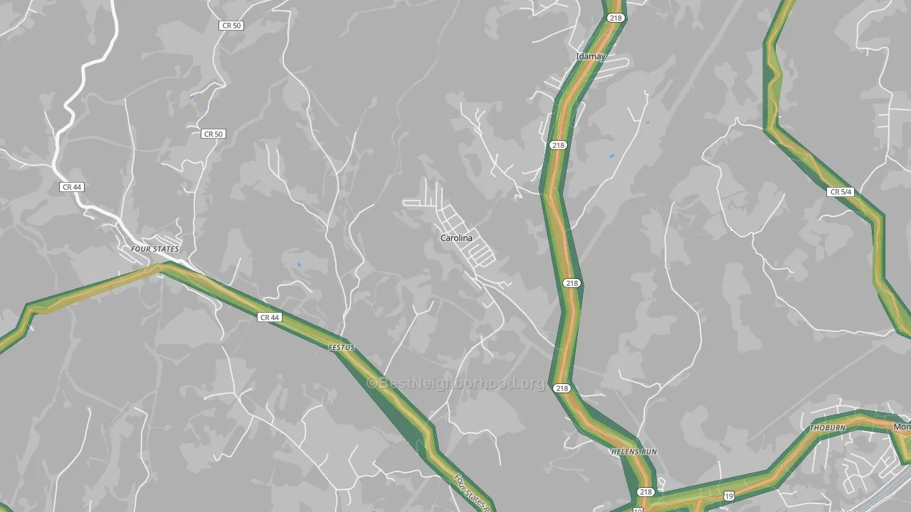 Carolina, WV Map of Noise Levels in Carolina