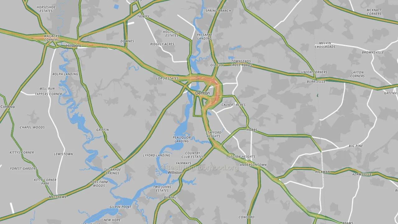 Caroline County, MD Map of Noise Levels in Caroline County