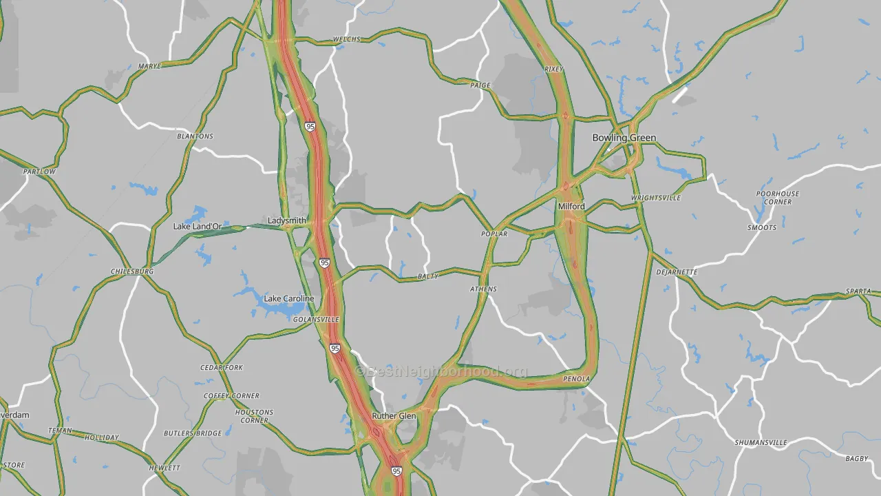 Caroline County, VA Map of Noise Levels in Caroline County