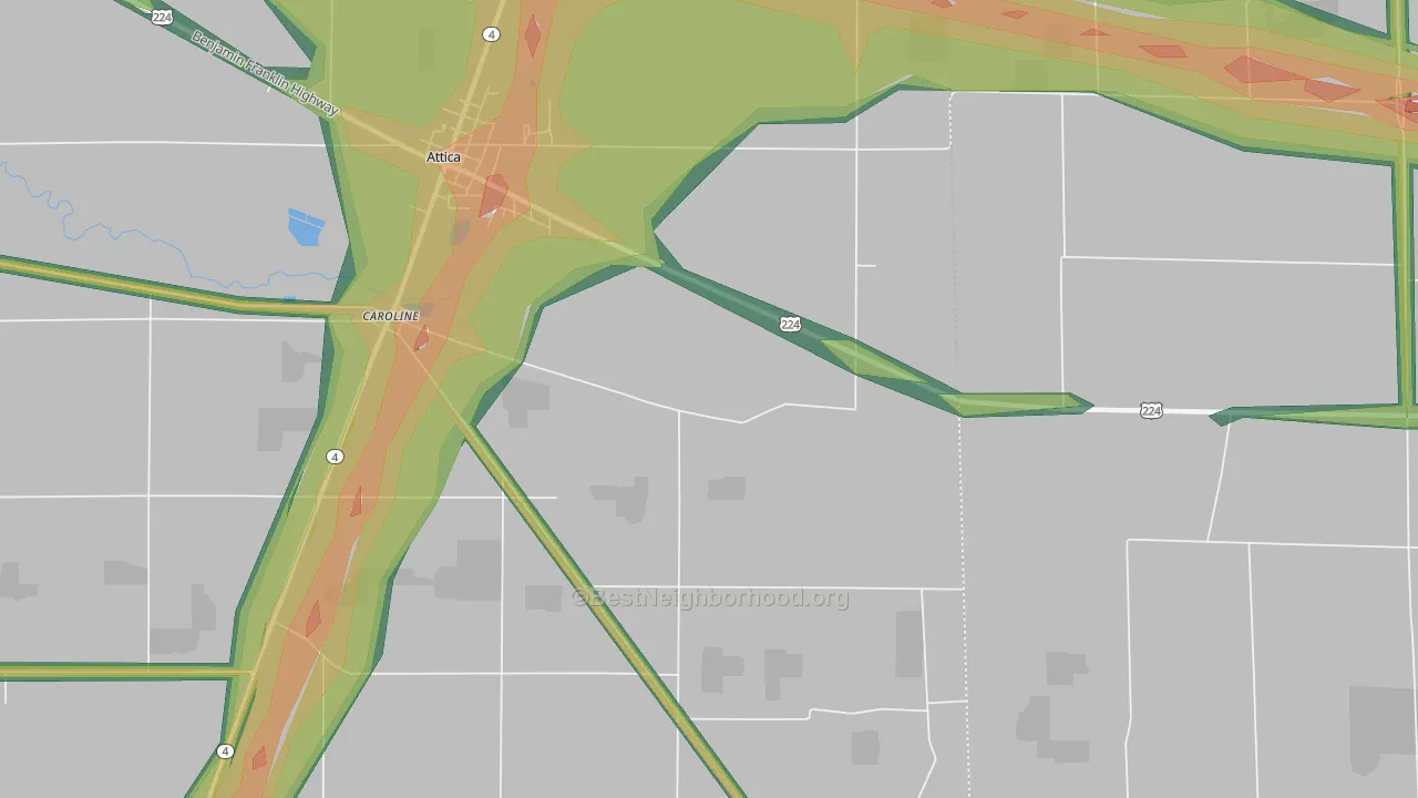 Caroline, OH Map of Noise Levels in Caroline