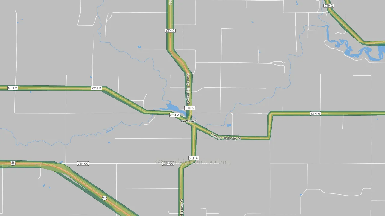 Caroline, WI Map of Noise Levels in Caroline