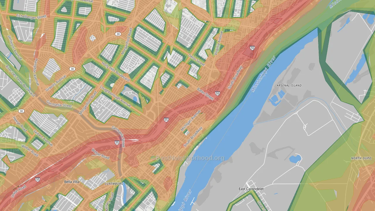 Carondelet, St. Louis, MO Map of Noise Levels in Carondelet