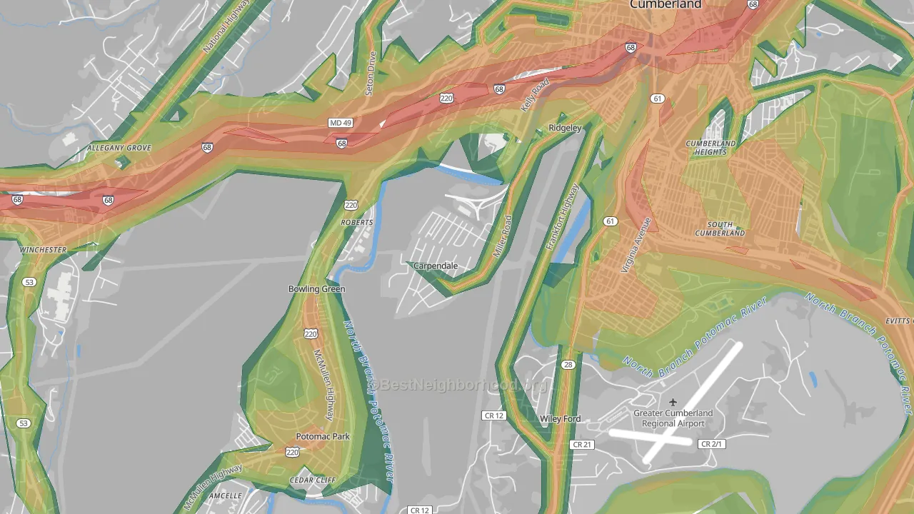 Carpendale, WV Map of Noise Levels in Carpendale