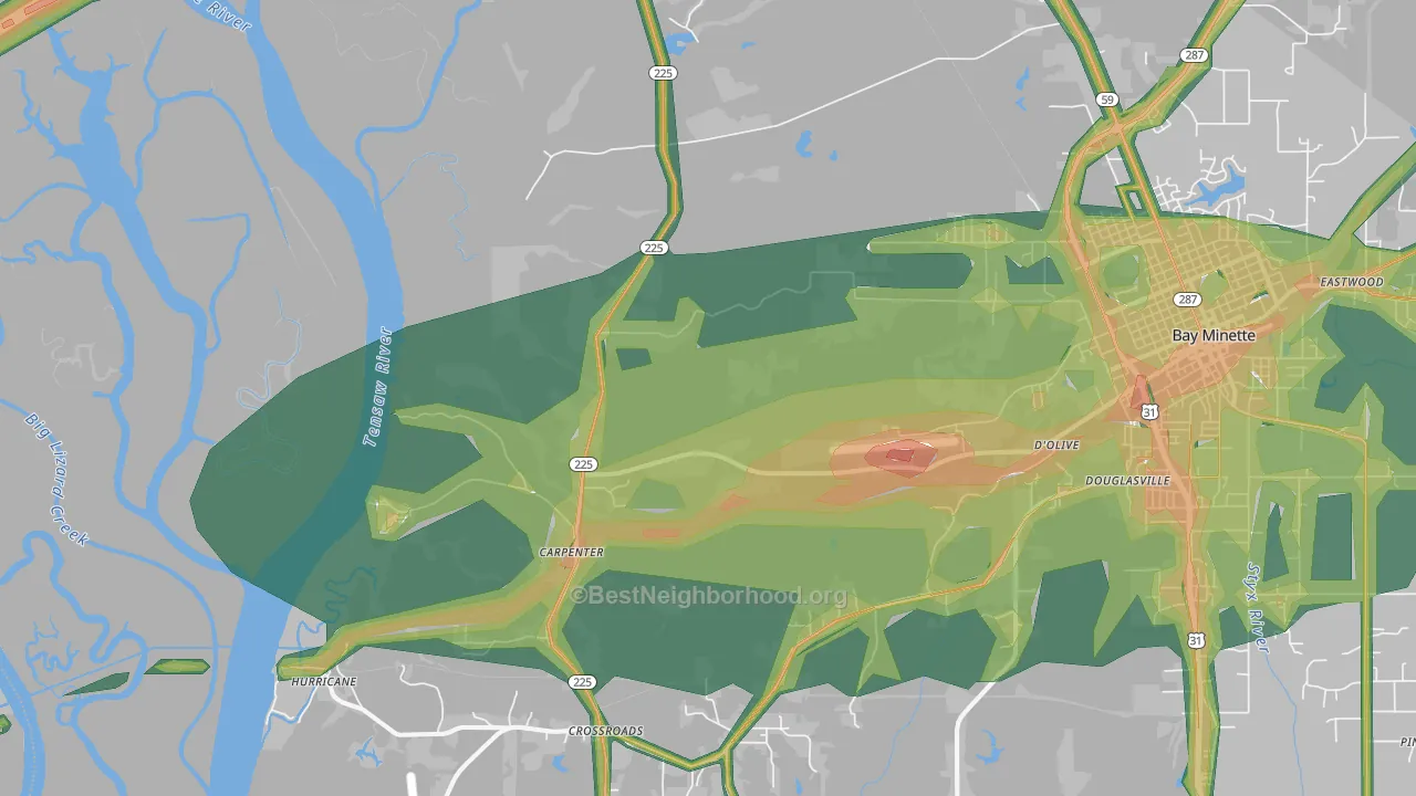 Carpenter, AL Map of Noise Levels in Carpenter