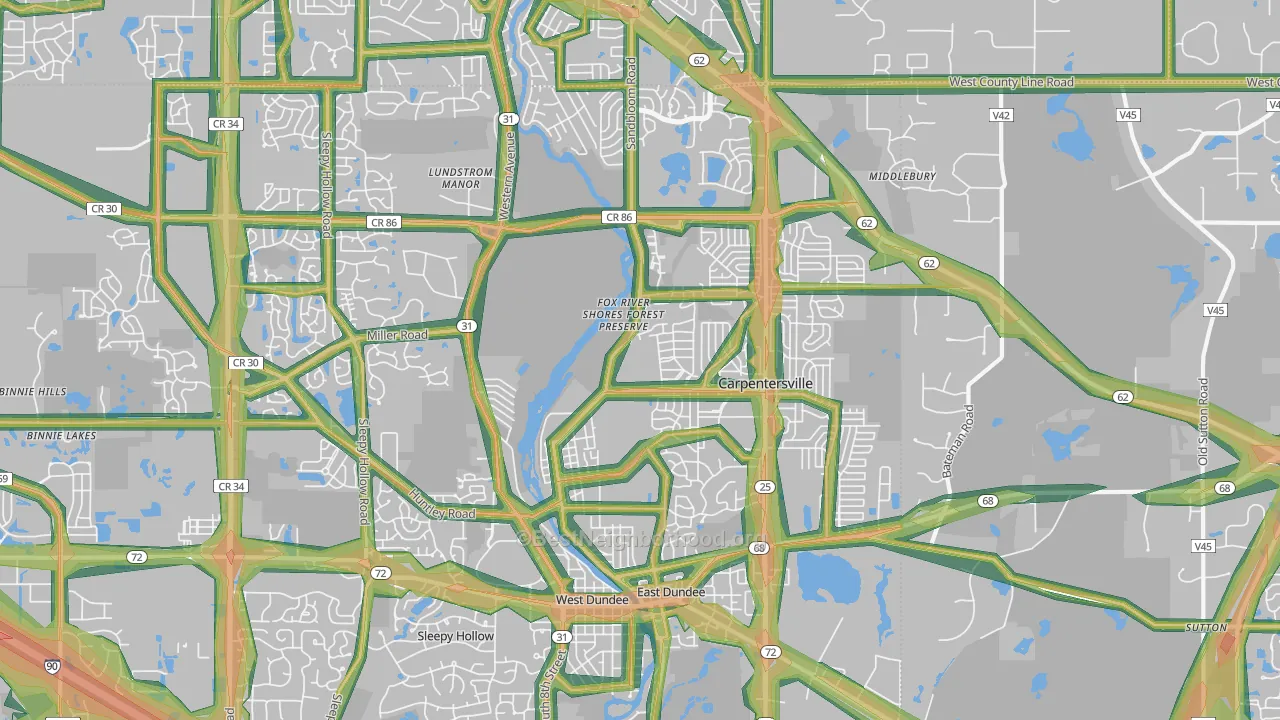 Carpentersville, IL Map of Noise Levels in Carpentersville