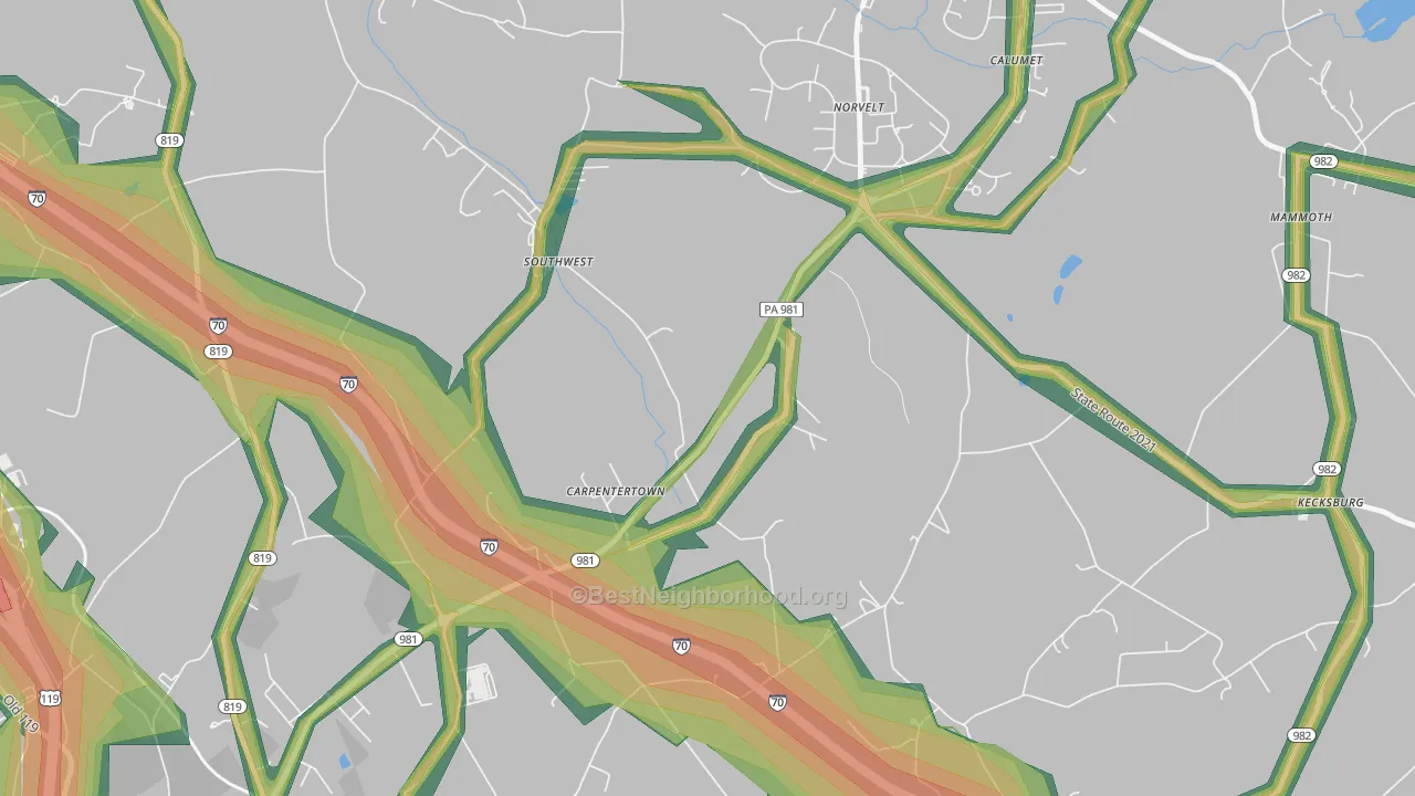 Carpentertown, PA Map of Noise Levels in Carpentertown