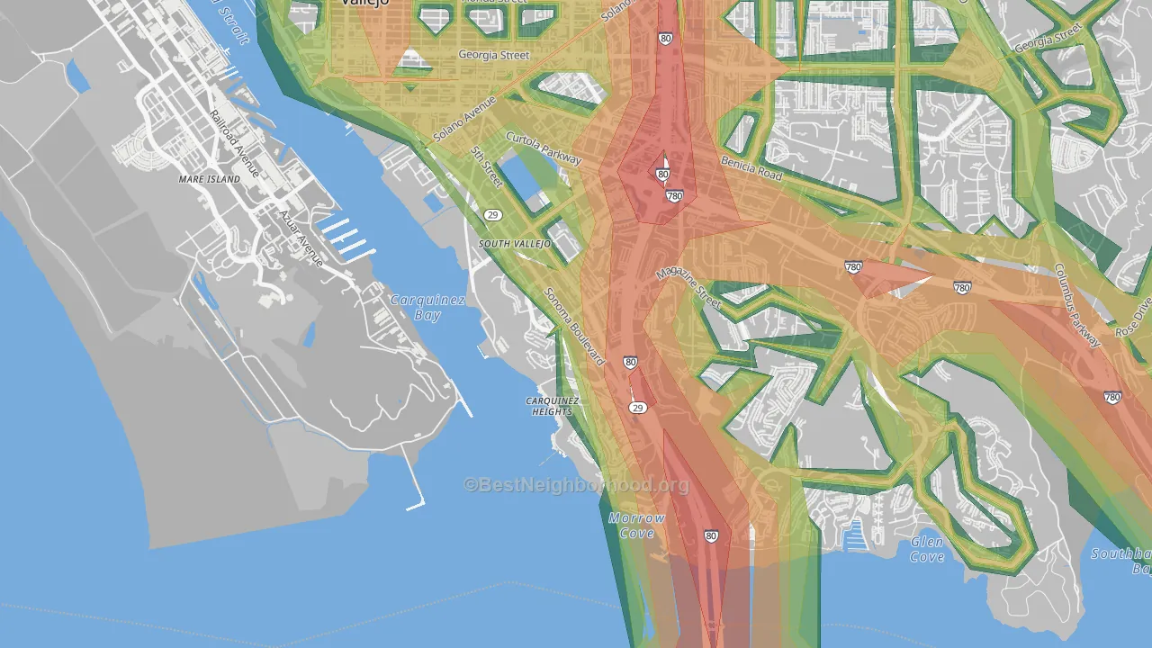 Carquinez Heights, Vallejo, CA Map of Noise Levels in Carquinez Heights