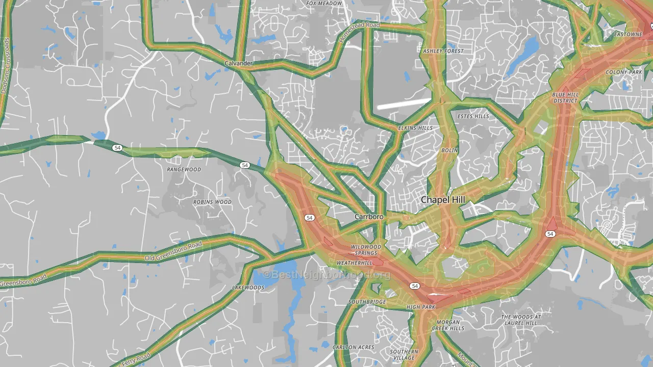 Carrboro, NC Map of Noise Levels in Carrboro