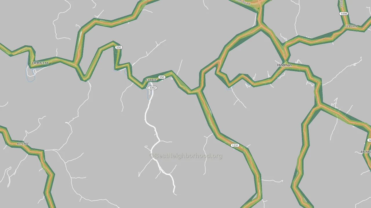 Carrie, KY Map of Noise Levels in Carrie