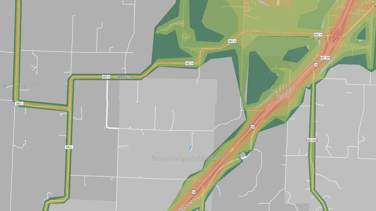 Carrington, MO Map of Noise Levels in Carrington