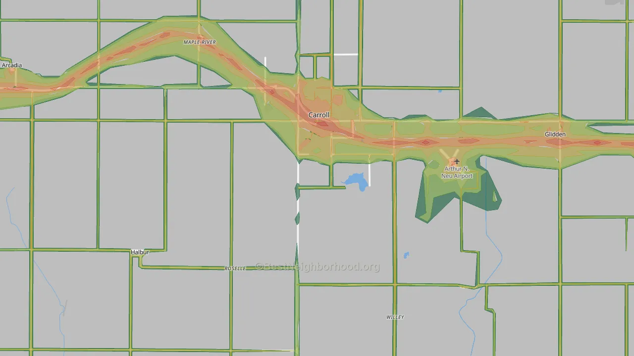 Carroll County, IA Map of Noise Levels in Carroll County
